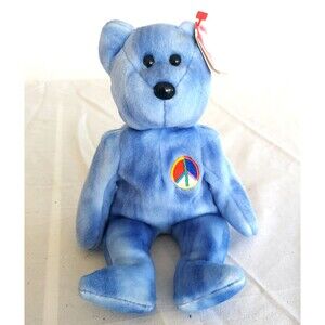 TY Beanie Baby PEACE 2003 the Bear Blue Tie Dye Version 8.5 inch